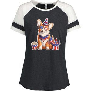 Fourth of July USA American Corgi Enza Ladies Jersey Colorblock Tee