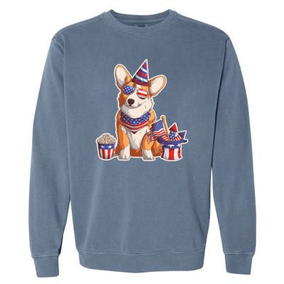 Fourth of July USA American Corgi Garment-Dyed Sweatshirt