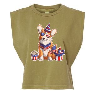 Fourth of July USA American Corgi Garment-Dyed Women's Muscle Tee