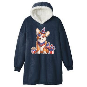 Fourth of July USA American Corgi Hooded Wearable Blanket