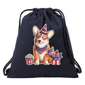 Fourth of July USA American Corgi Drawstring Bag