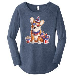 Fourth of July USA American Corgi Women's Perfect Tri Tunic Long Sleeve Shirt