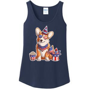 Fourth of July USA American Corgi Ladies Essential Tank