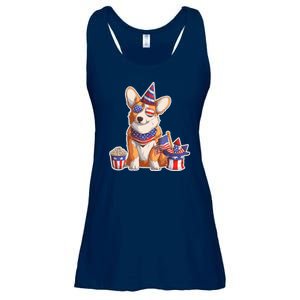 Fourth of July USA American Corgi Ladies Essential Flowy Tank