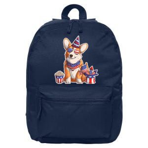 Fourth of July USA American Corgi 16 in Basic Backpack