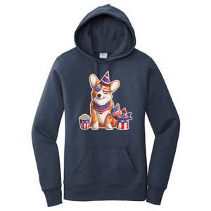 Fourth of July USA American Corgi Women's Pullover Hoodie