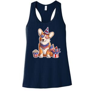 Fourth of July USA American Corgi Women's Racerback Tank