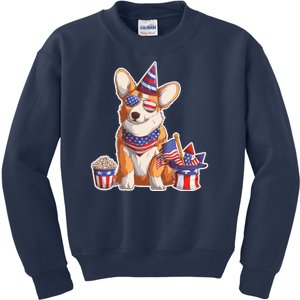 Fourth of July USA American Corgi Kids Sweatshirt