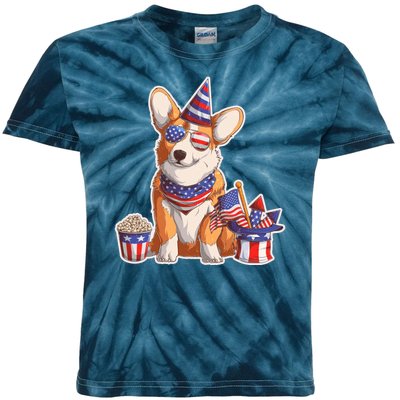 Fourth of July USA American Corgi Kids Tie-Dye T-Shirt