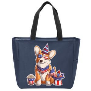 Fourth of July USA American Corgi Zip Tote Bag