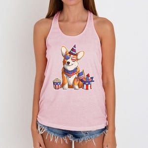 Fourth of July USA American Corgi Women's Knotted Racerback Tank