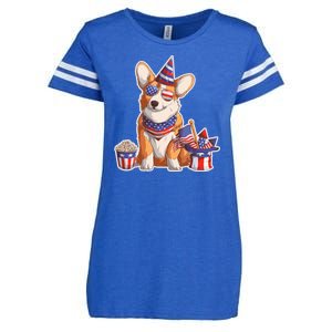 Fourth of July USA American Corgi Enza Ladies Jersey Football T-Shirt