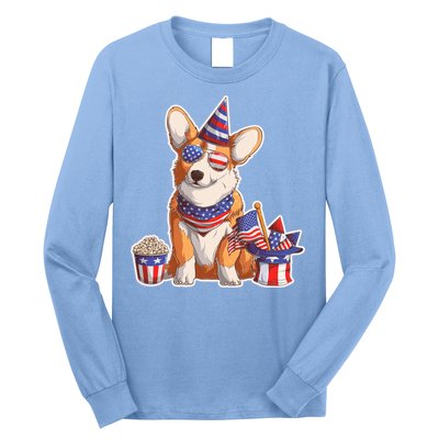 Fourth of July USA American Corgi Long Sleeve Shirt