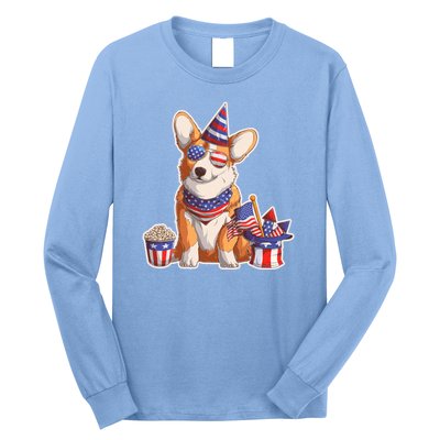 Fourth of July USA American Corgi Long Sleeve Shirt