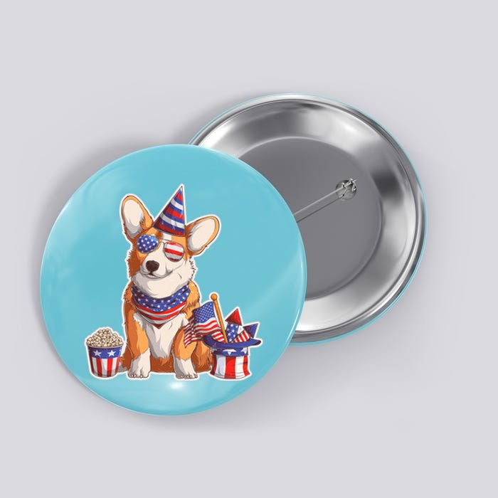 Fourth of July USA American Corgi Button