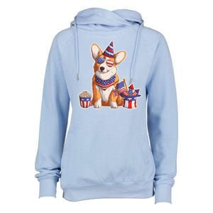 Fourth of July USA American Corgi Womens Funnel Neck Pullover Hood