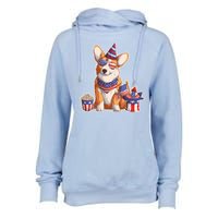 Fourth of July USA American Corgi Womens Funnel Neck Pullover Hood