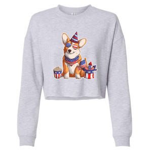 Fourth of July USA American Corgi Cropped Pullover Crew