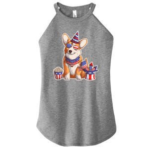 Fourth of July USA American Corgi Women's Perfect Tri Rocker Tank