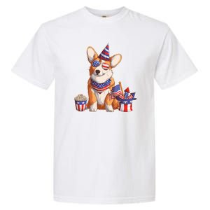 Fourth of July USA American Corgi Garment-Dyed Heavyweight T-Shirt