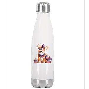 Fourth of July USA American Corgi Stainless Steel Insulated Water Bottle