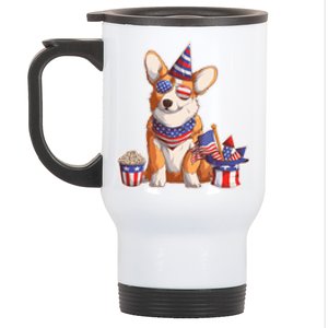 Fourth of July USA American Corgi Stainless Steel Travel Mug