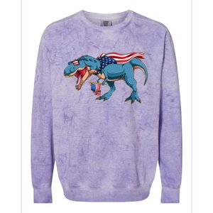 Fourth of July USA American T-Rex Colorblast Crewneck Sweatshirt