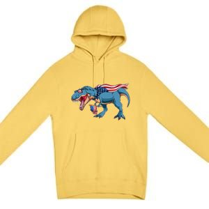 Fourth of July USA American T-Rex Premium Pullover Hoodie