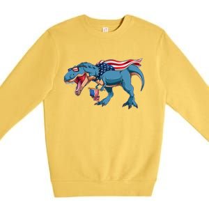 Fourth of July USA American T-Rex Premium Crewneck Sweatshirt