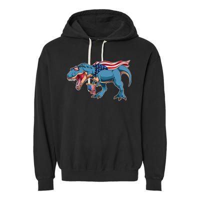 Fourth of July USA American T-Rex Garment-Dyed Fleece Hoodie