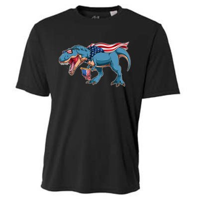 Fourth of July USA American T-Rex Cooling Performance Crew T-Shirt