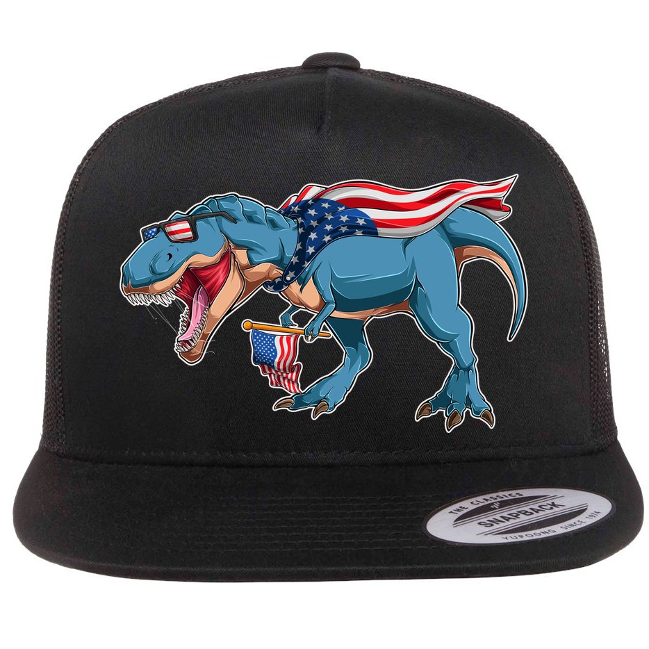 Fourth of July USA American T-Rex Flat Bill Trucker Hat