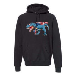 Fourth of July USA American T-Rex Premium Hoodie