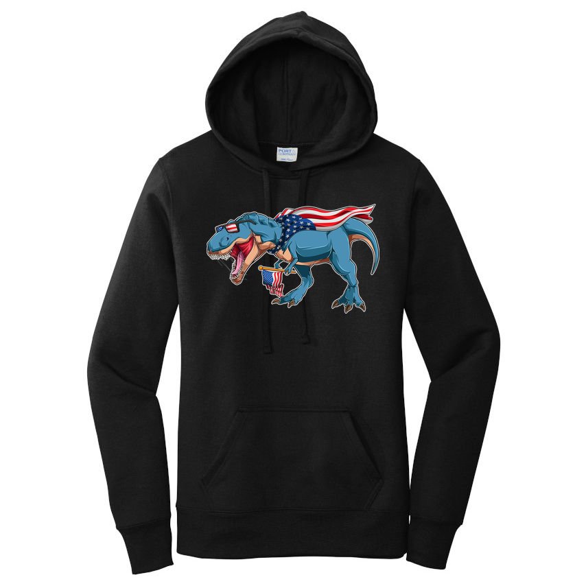 Fourth of July USA American T-Rex Women's Pullover Hoodie