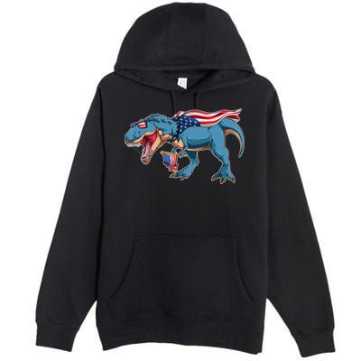 Fourth of July USA American T-Rex Premium Pullover Hoodie
