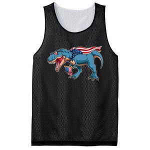 Fourth of July USA American T-Rex Mesh Reversible Basketball Jersey Tank