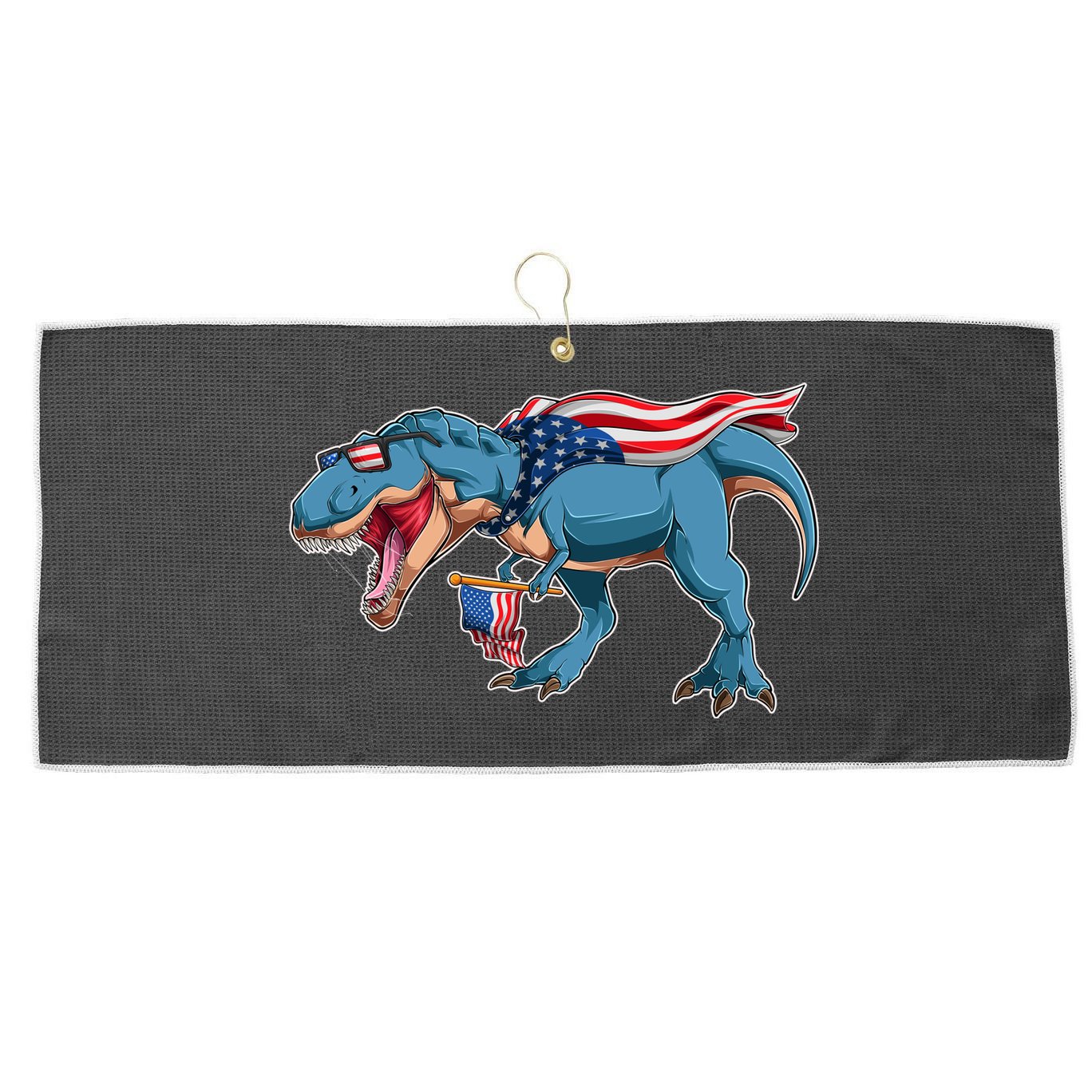 Fourth of July USA American T-Rex Large Microfiber Waffle Golf Towel