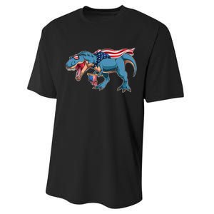 Fourth of July USA American T-Rex Performance Sprint T-Shirt