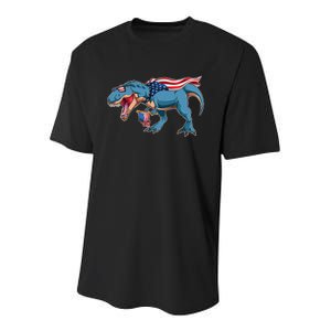 Fourth of July USA American T-Rex Youth Performance Sprint T-Shirt