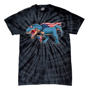 Fourth of July USA American T-Rex Tie-Dye T-Shirt