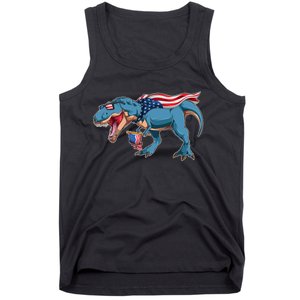 Fourth of July USA American T-Rex Tank Top