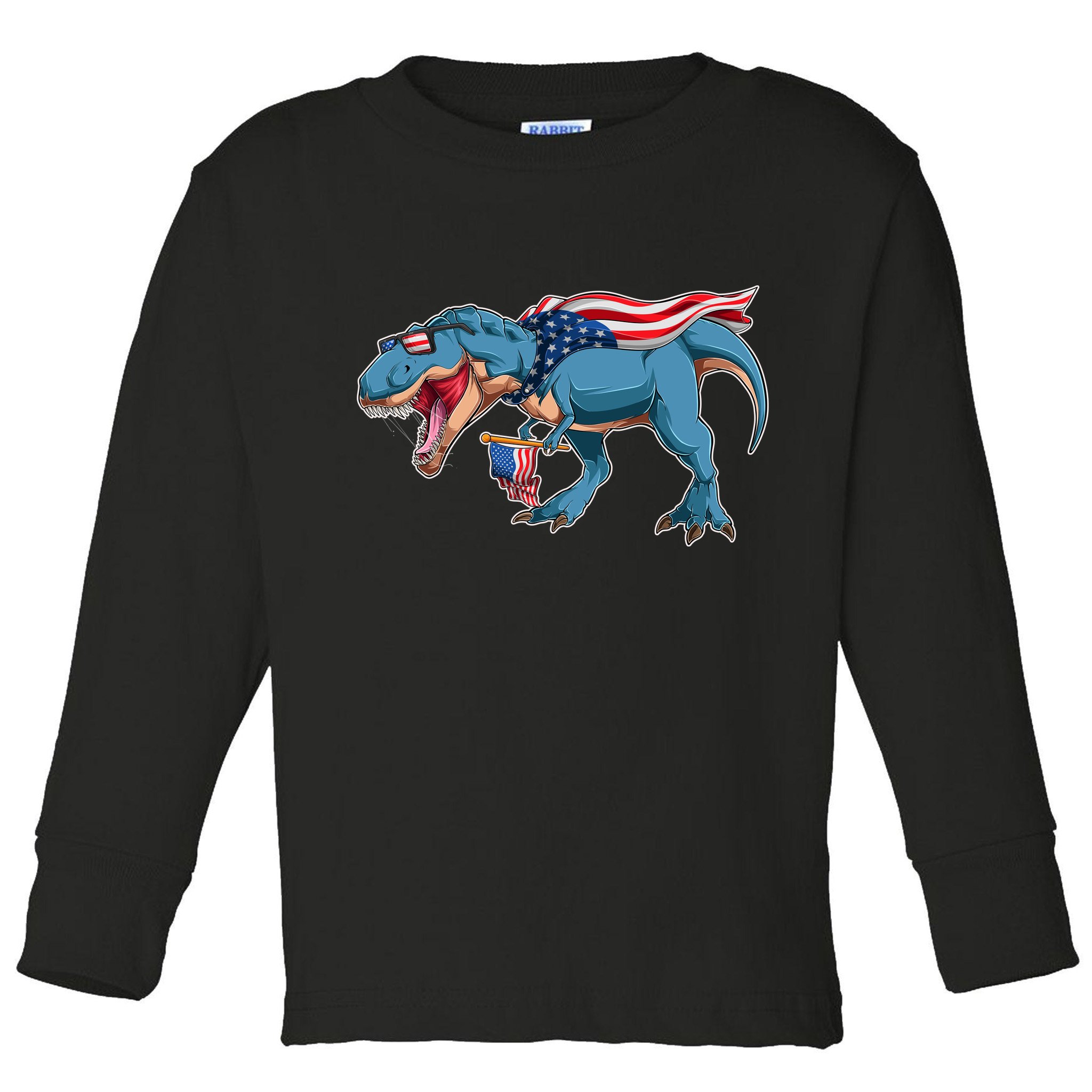 Fourth of July USA American T-Rex Toddler Long Sleeve Shirt
