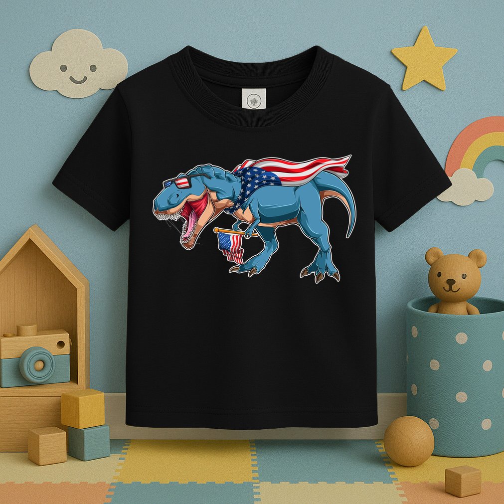 Fourth of July USA American T-Rex Toddler T-Shirt