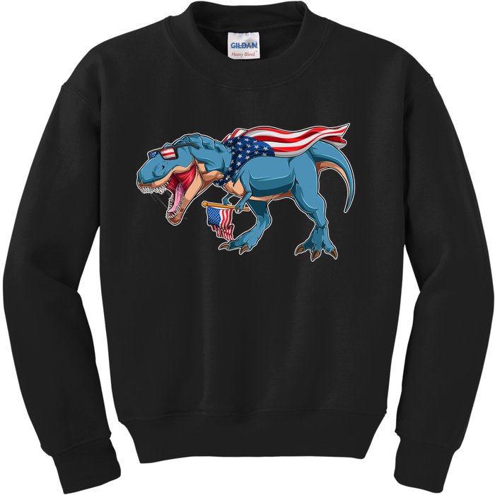 Fourth of July USA American T-Rex Kids Sweatshirt