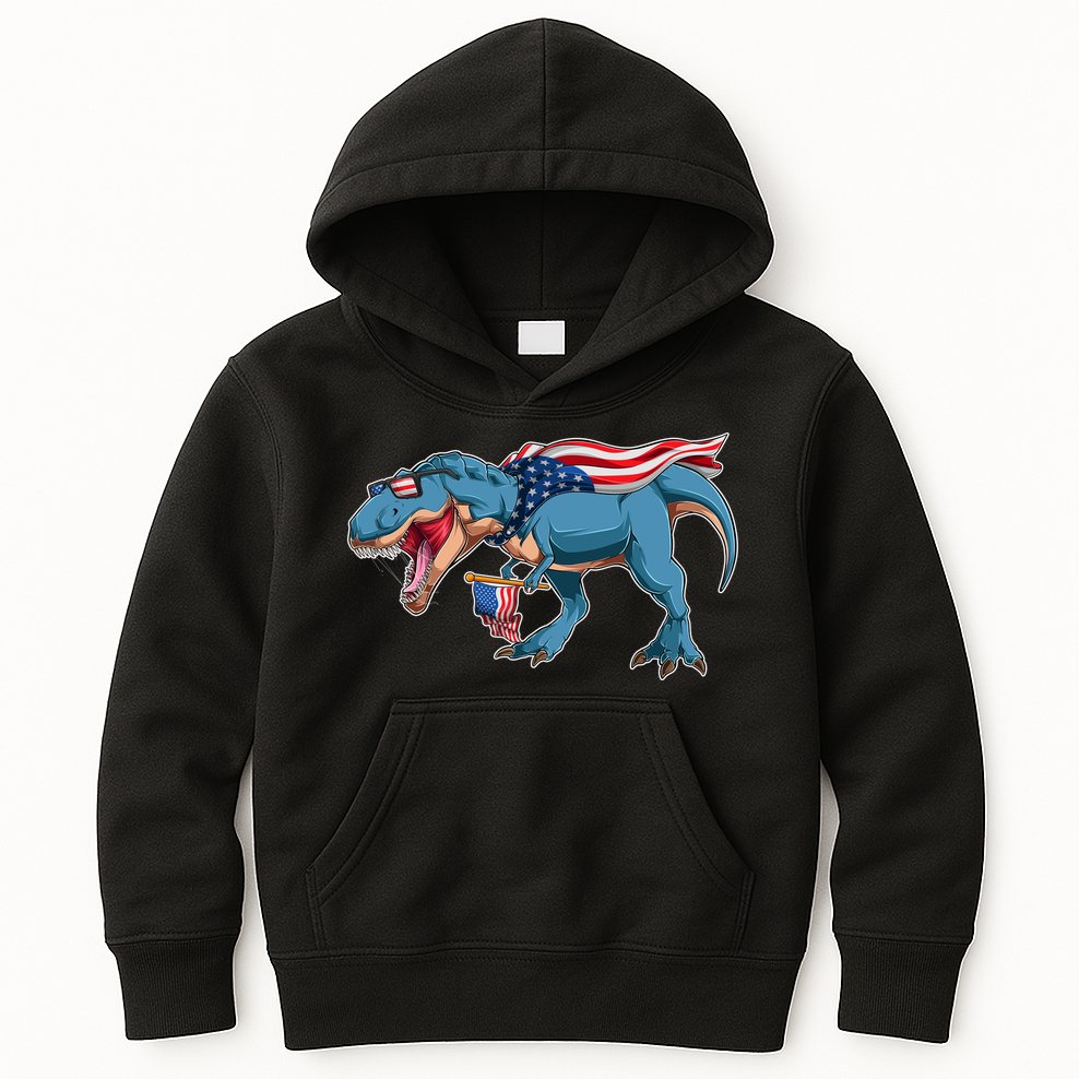 Fourth of July USA American T-Rex Kids Hoodie