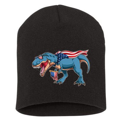 Fourth of July USA American T-Rex Short Acrylic Beanie