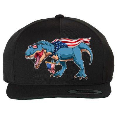 Fourth of July USA American T-Rex Wool Snapback Cap