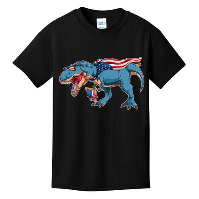 Fourth of July USA American T-Rex Kids T-Shirt