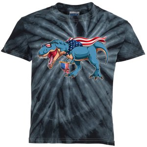 Fourth of July USA American T-Rex Kids Tie-Dye T-Shirt