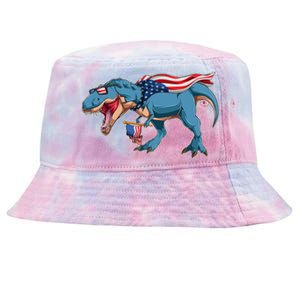 Fourth of July USA American T-Rex Tie-Dyed Bucket Hat